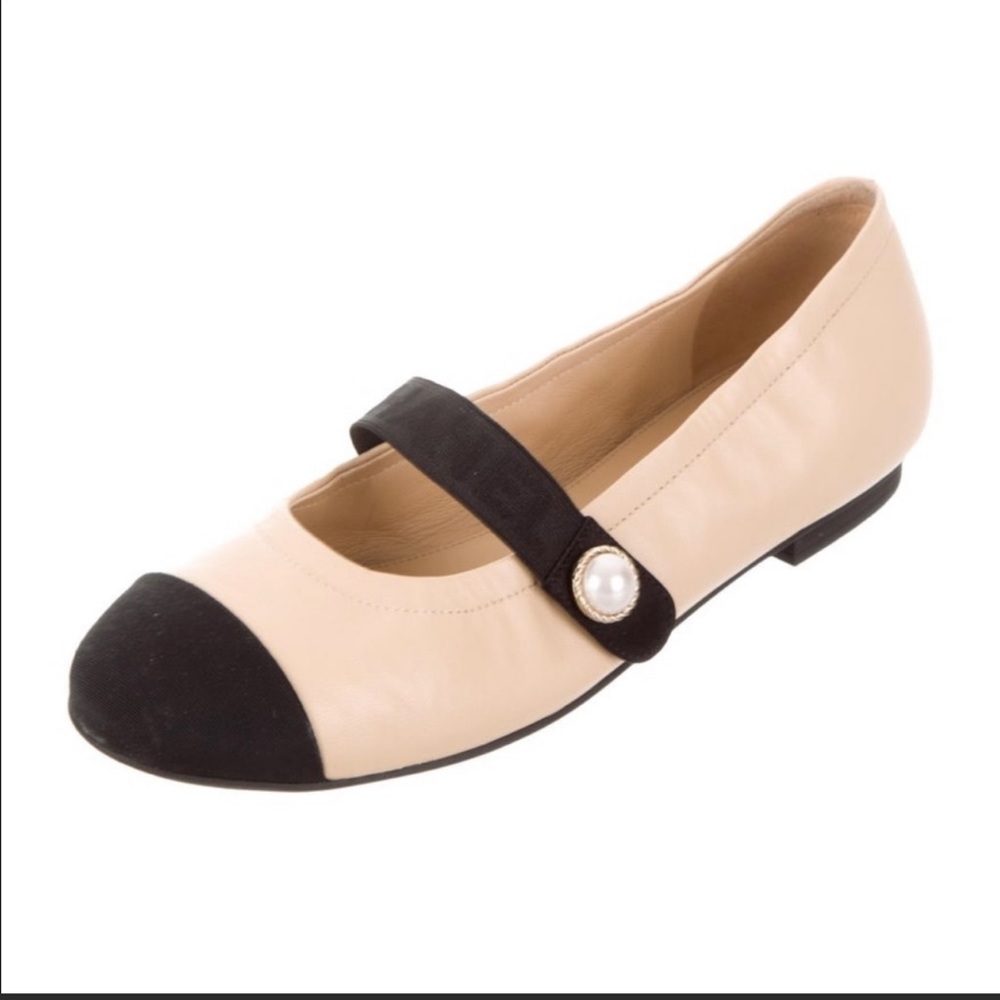 Chanel Beige and Black Cap Toe Mary Janes